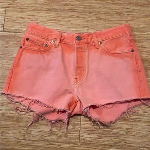 Levi's | Orange Distressed Wash Denim Shorts 501